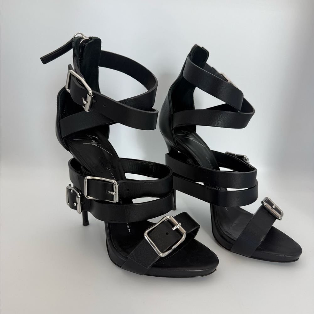 Giuseppe Zanotti Black Leather Multi-Buckle Stiletto Sandals